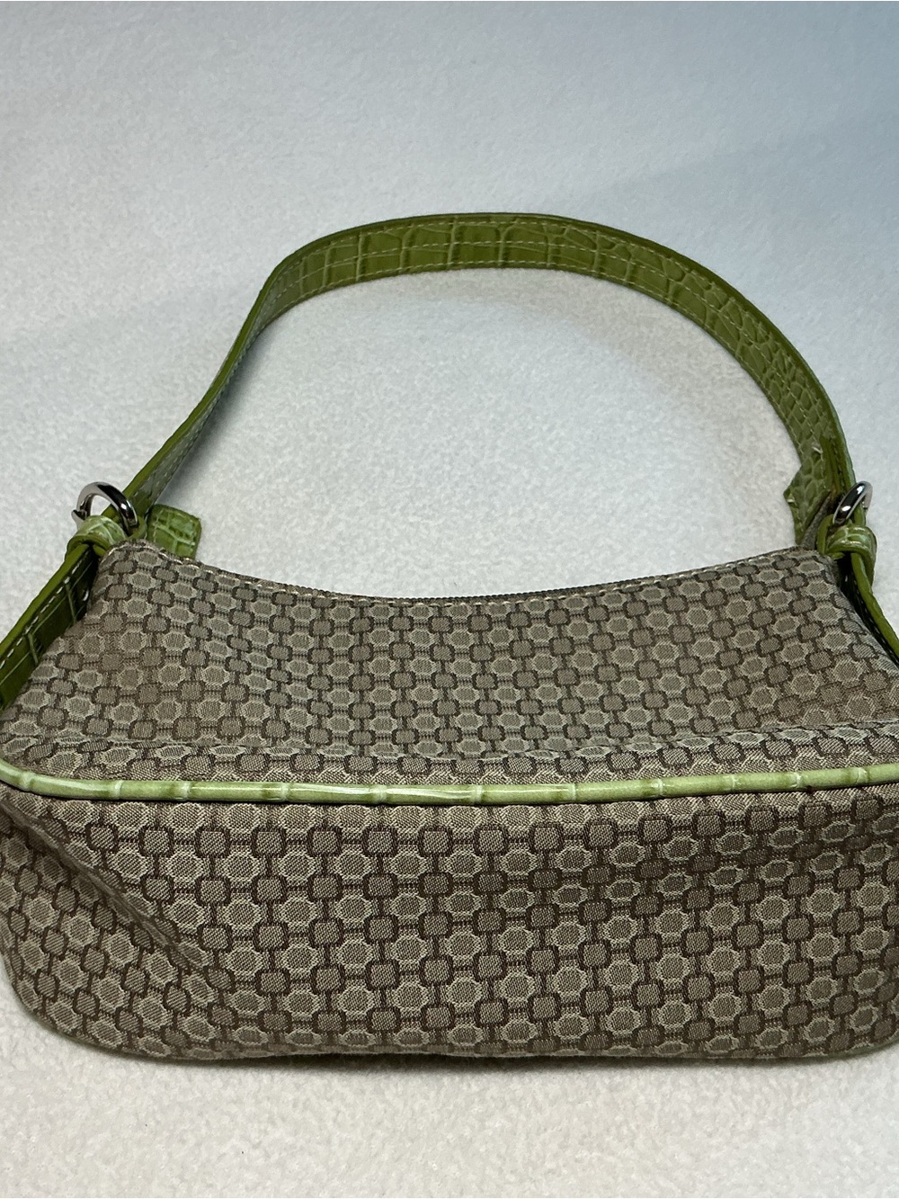 Nine West Vintage Y2K Mini Shoulder Bag Green Croc Embossed Trim Geometric Tan - Picture 5 of 10